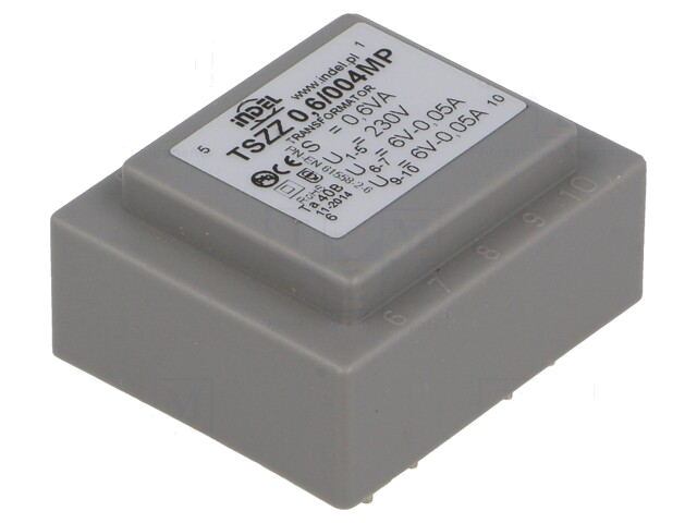 Transformator: ingegoten; 0,6VA; 230VAC; 6V; 6V; 50mA; 50mA; PCB Transformator: ingegoten; 0,6VA; 230VAC; 6V; 6V; 50mA; 50mA; PCB